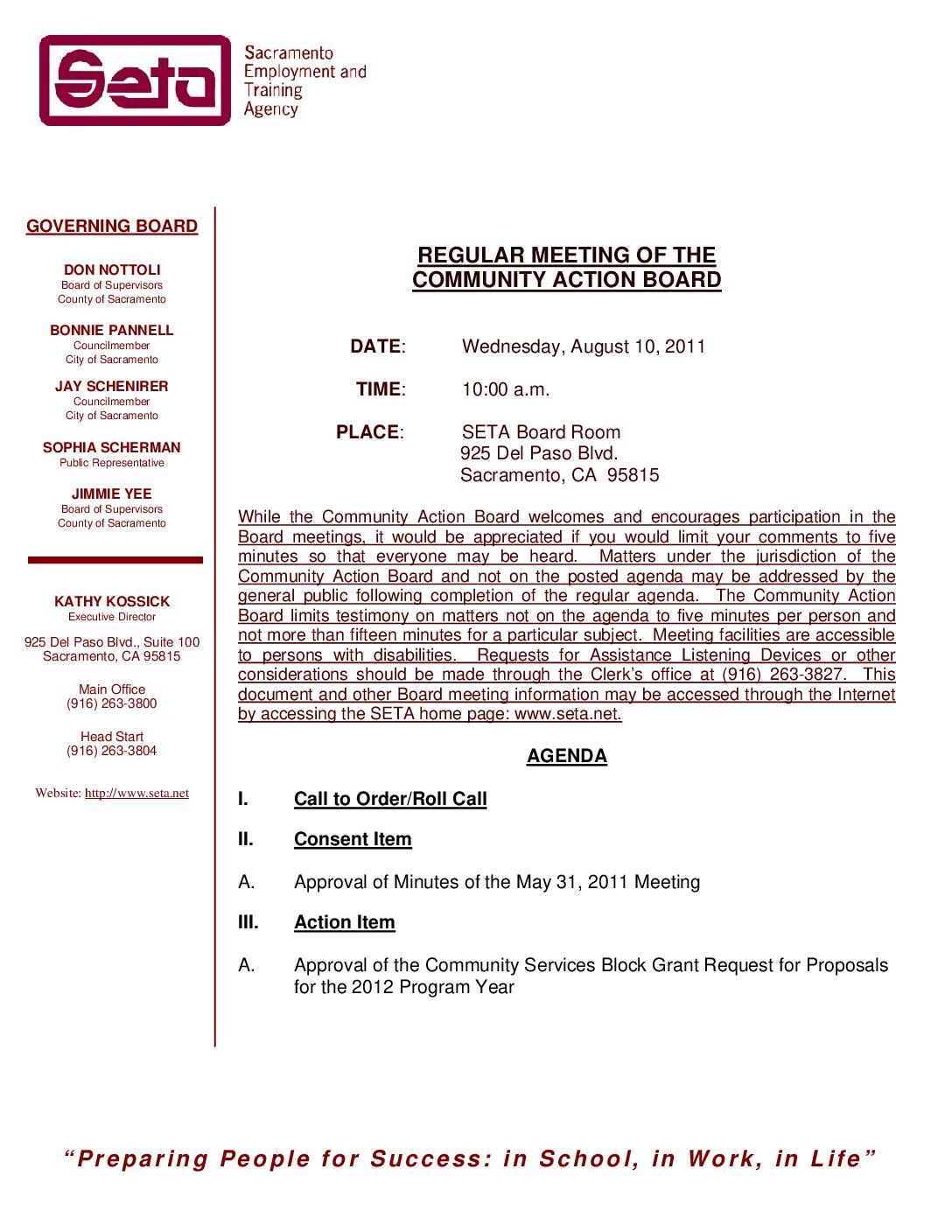 Community Action Board Meeting 8/10/11