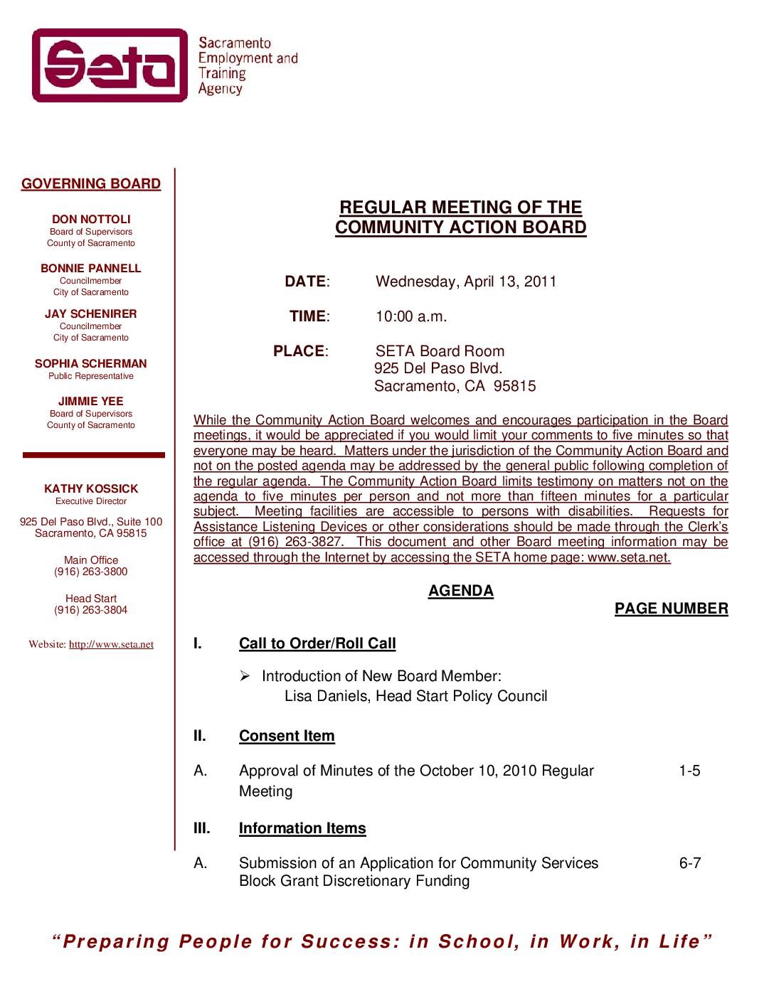 Community Action Board Meeting 4/13/11