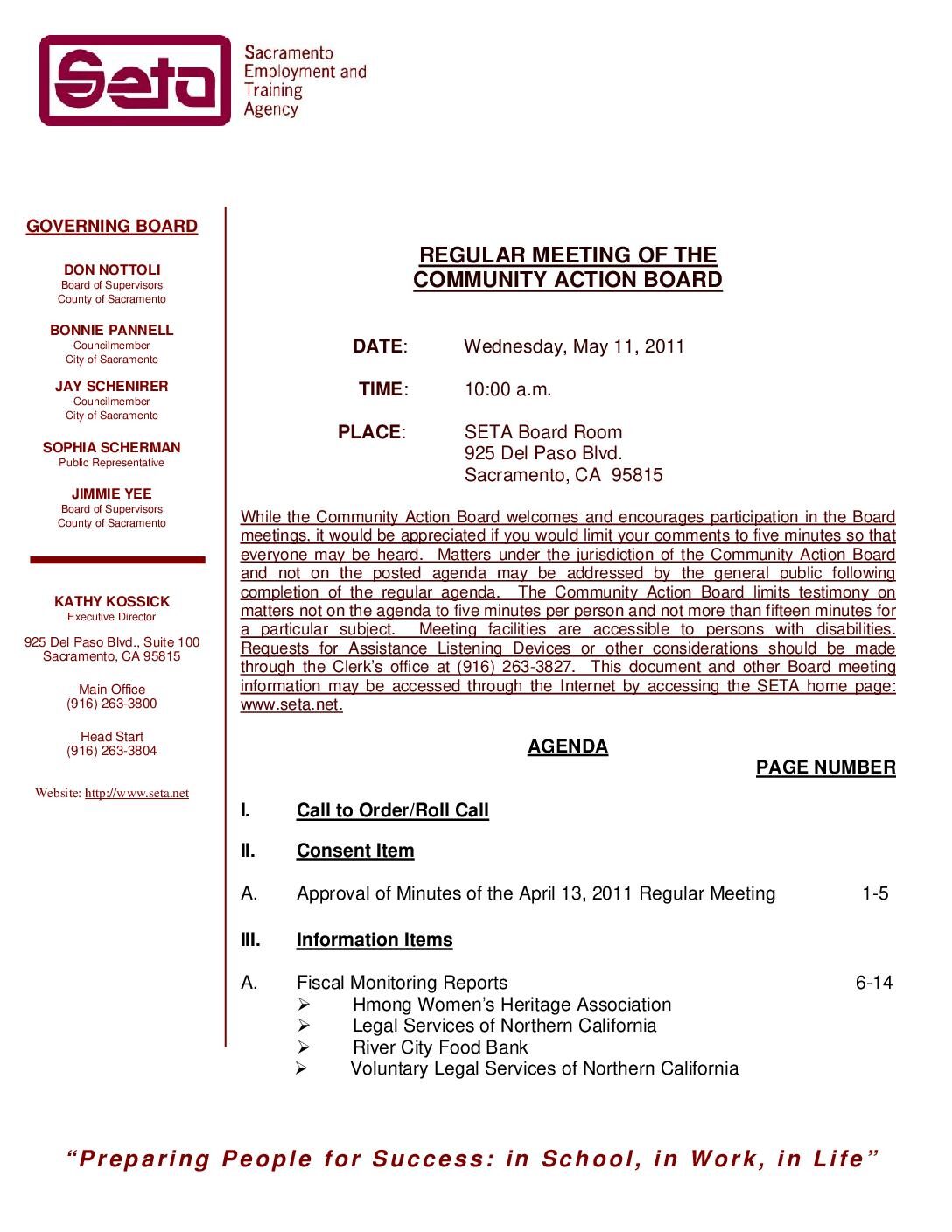 Community Action Board Meeting 5/11/11