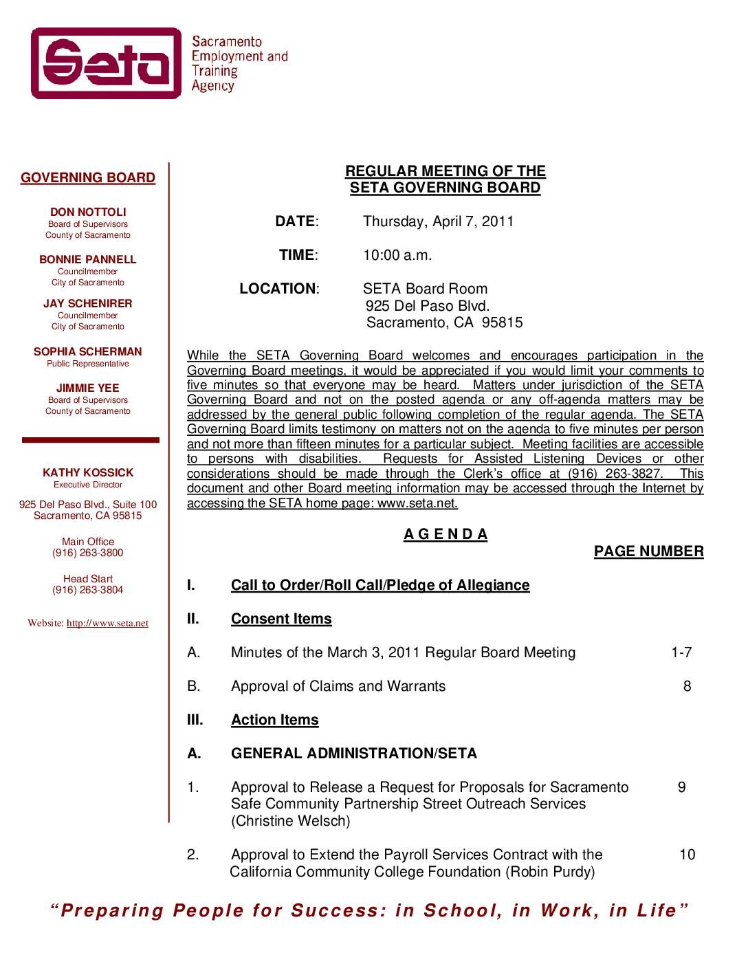 Governing Board Regular Meeting 4/7/11