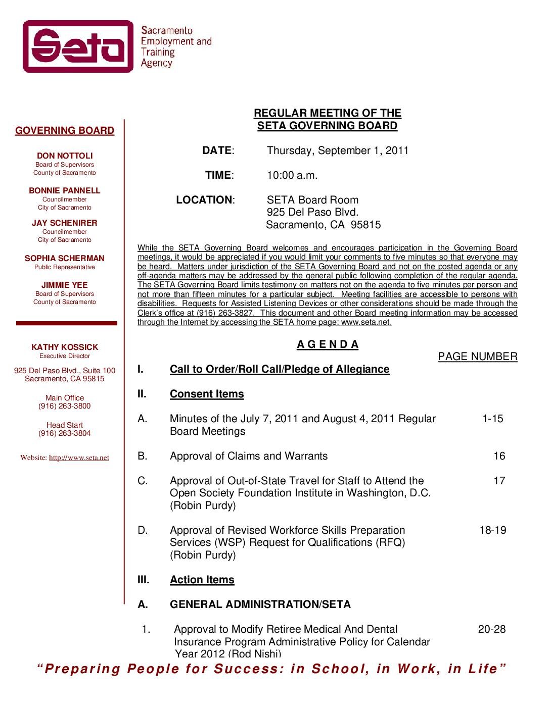 Governing Board Regular Meeting 9/1/11 – Revised