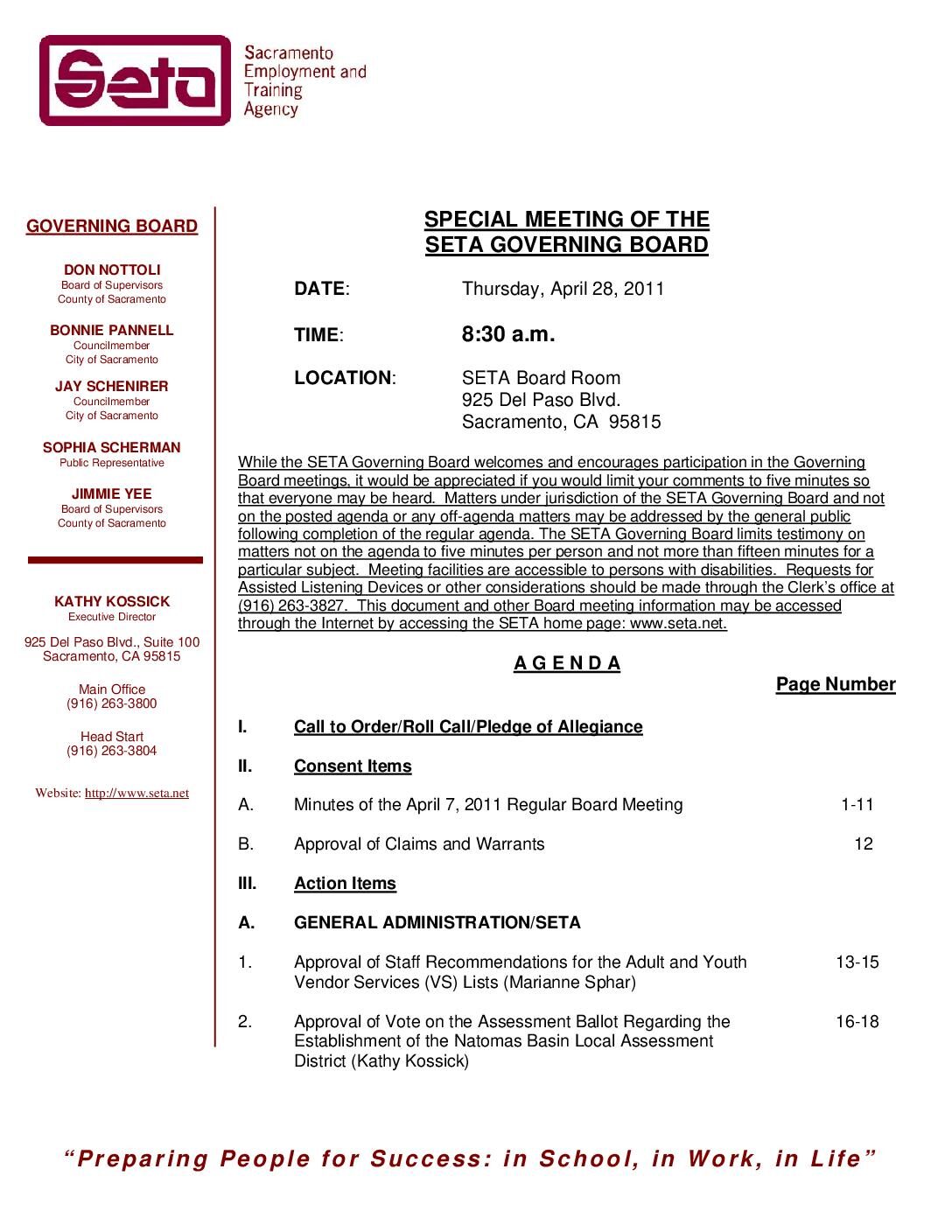 Governing Board Regular Meeting 4/28/11