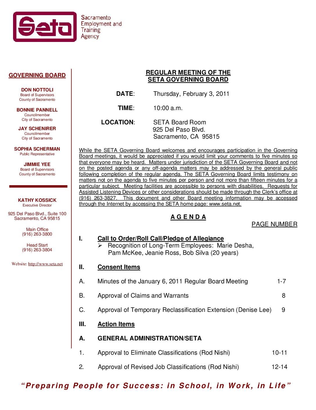 Governing Board Regular Meeting 2/3/11