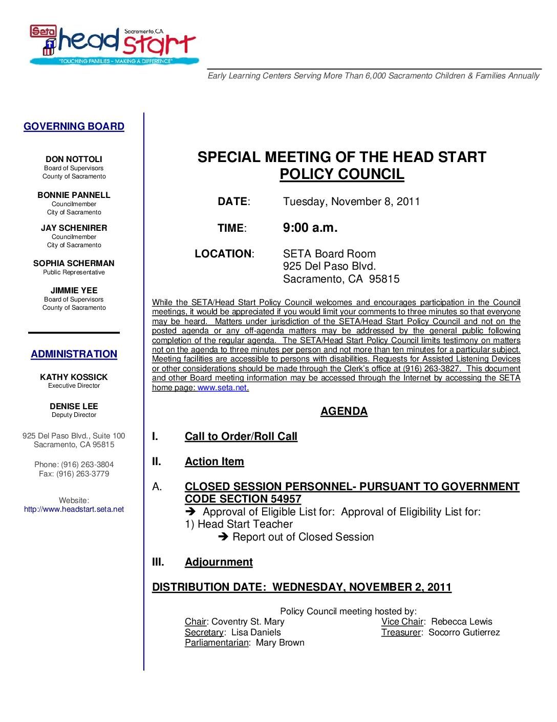 Special Policy Council Committee 11/08/11