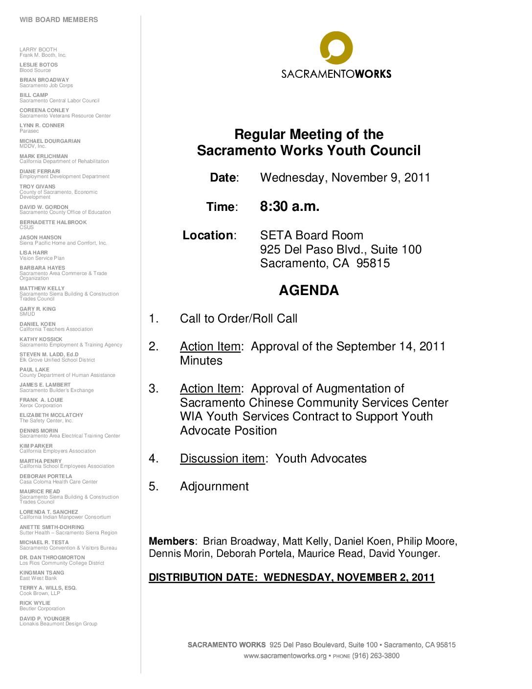 Sacramento Works Youth Council 11/09/11