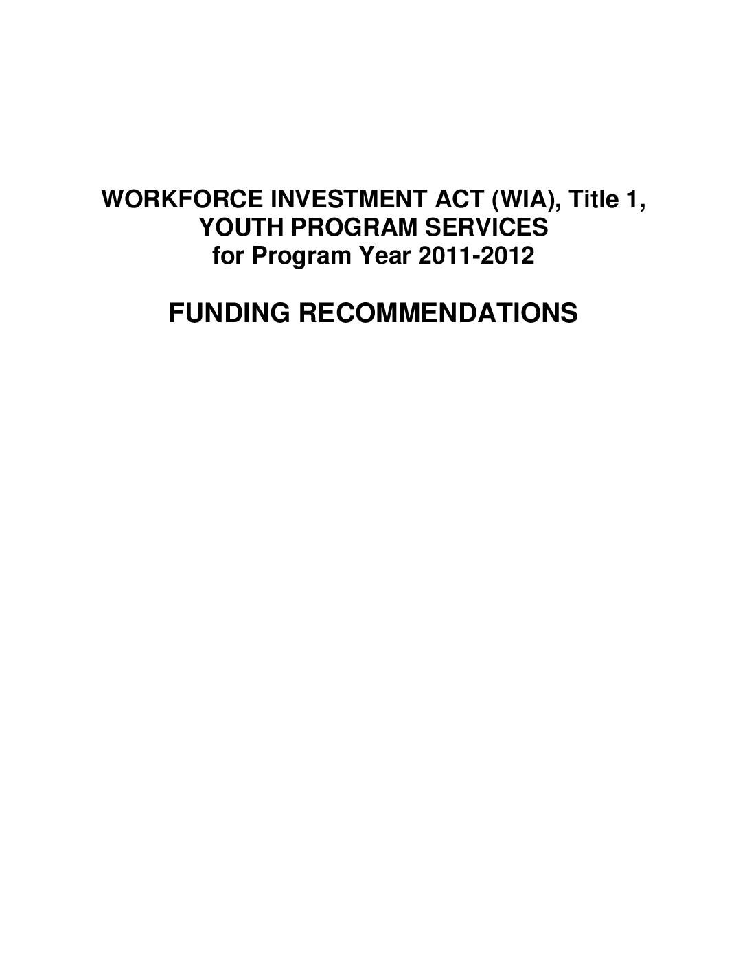 2011 WIA Youth Funding Recommendations Packet