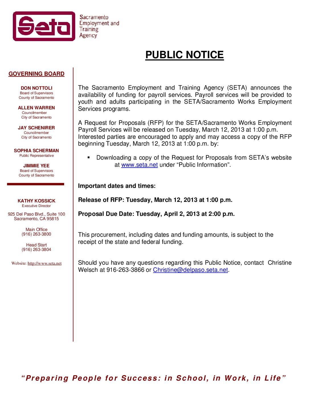Public Notice – Payroll Services RFP