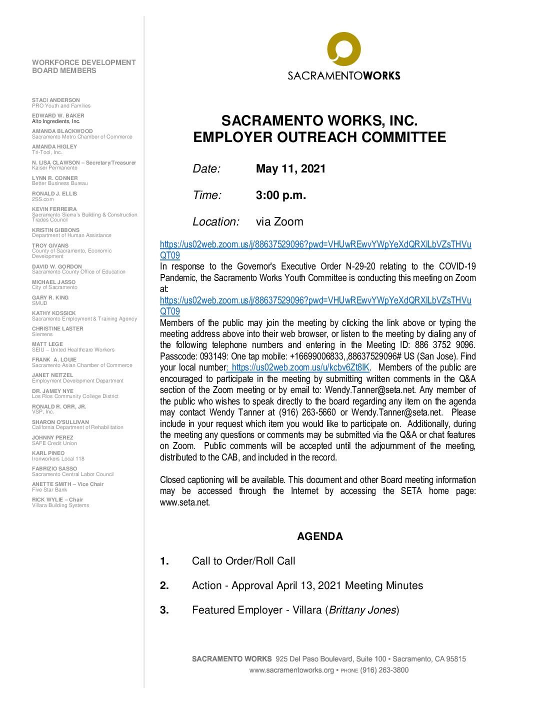 Sacramento Works Employer Outreach Committee 5/11/2021