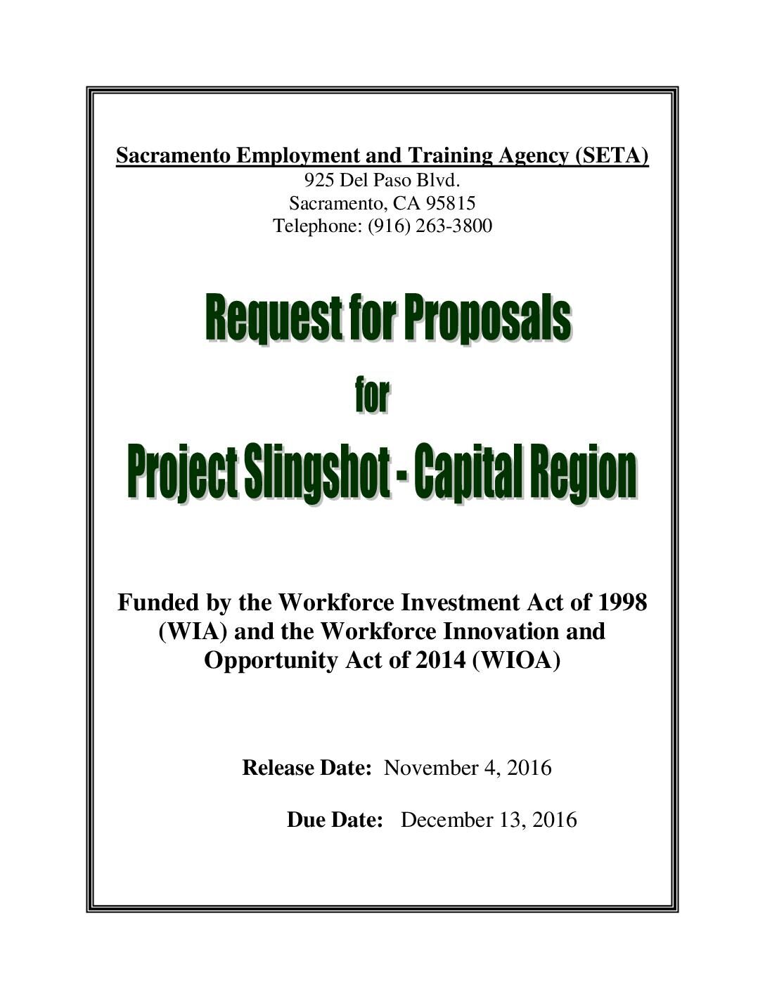 Project Slingshot/Capital Region RFP 2016