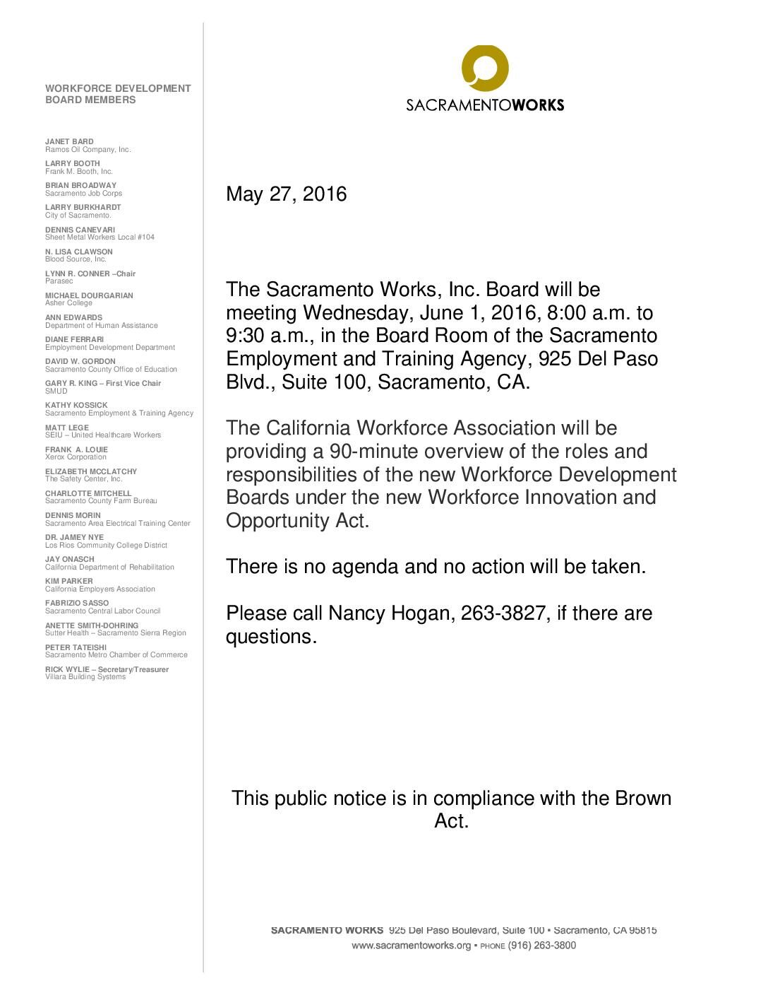 Public Notice on Sacramento Works Training on WIOA