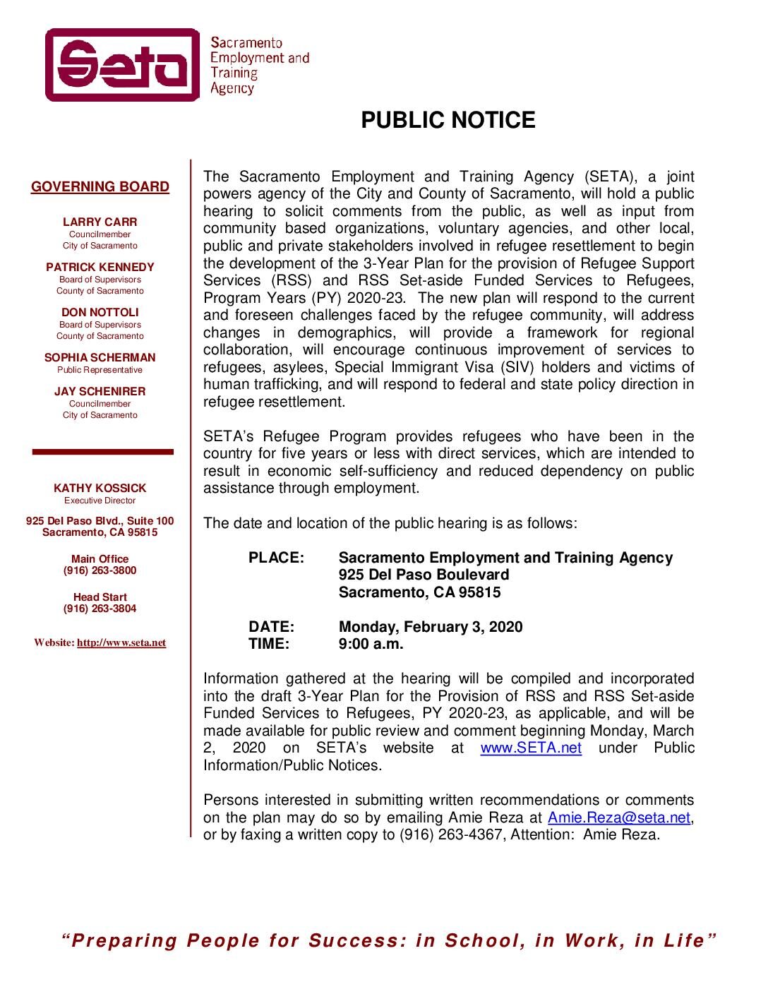 Public Notice – Public Hearing (2/3/20)