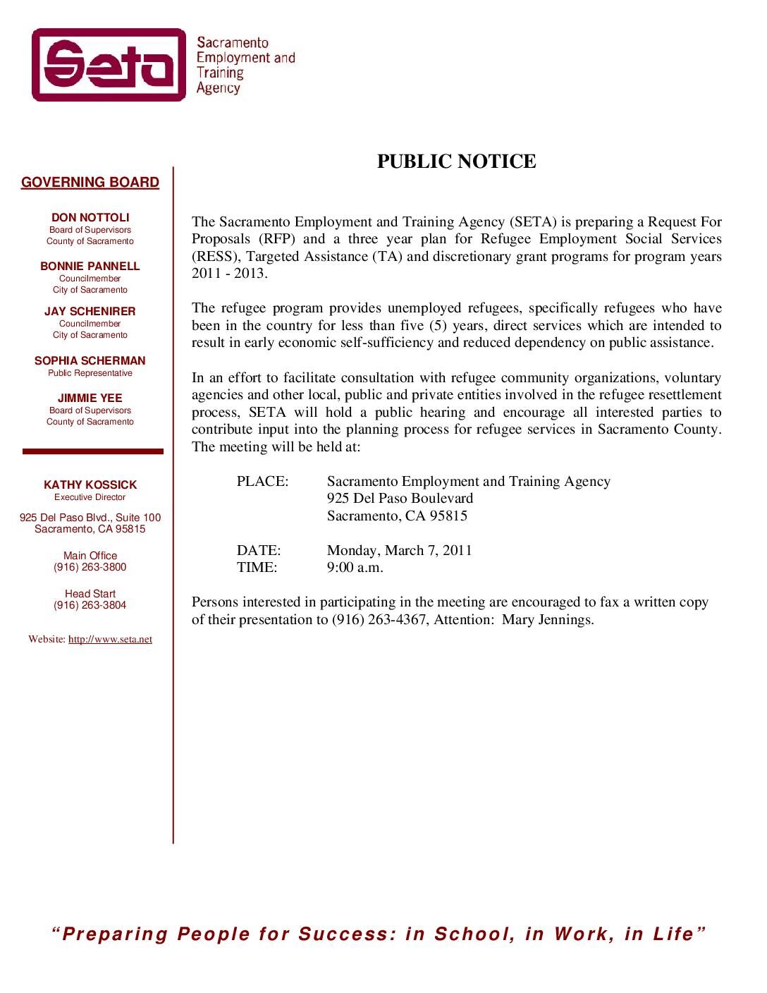 Public Notice for RSS/TA Public Hearing