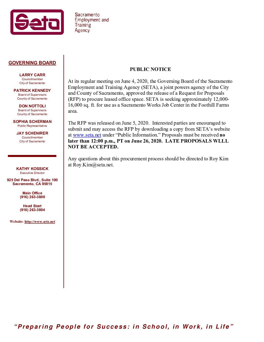 Public Notice/RFP Job Center Office Space