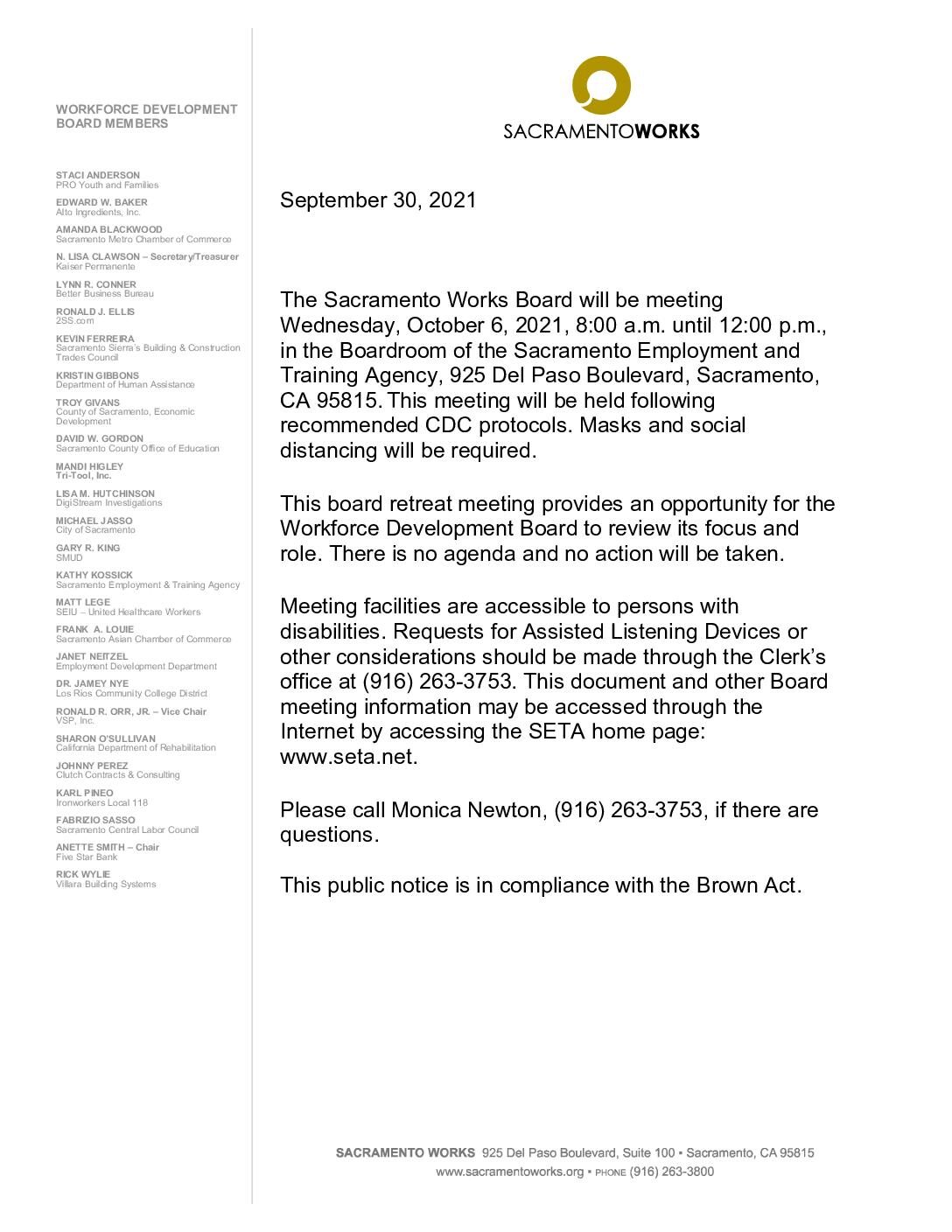 Sacramento Works, Inc. Board 10/6/2021