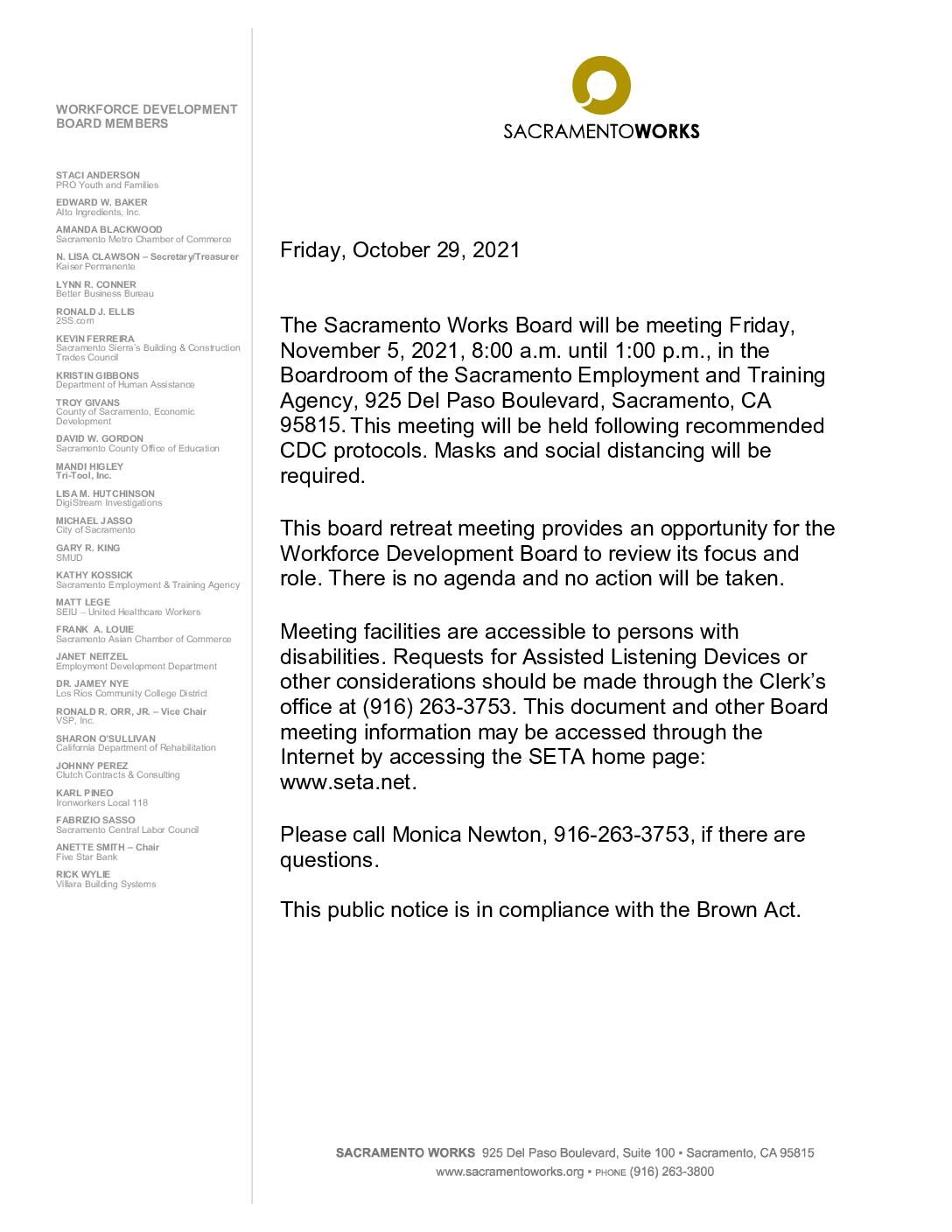 Sacramento Works, Inc. Board 11/5/2021