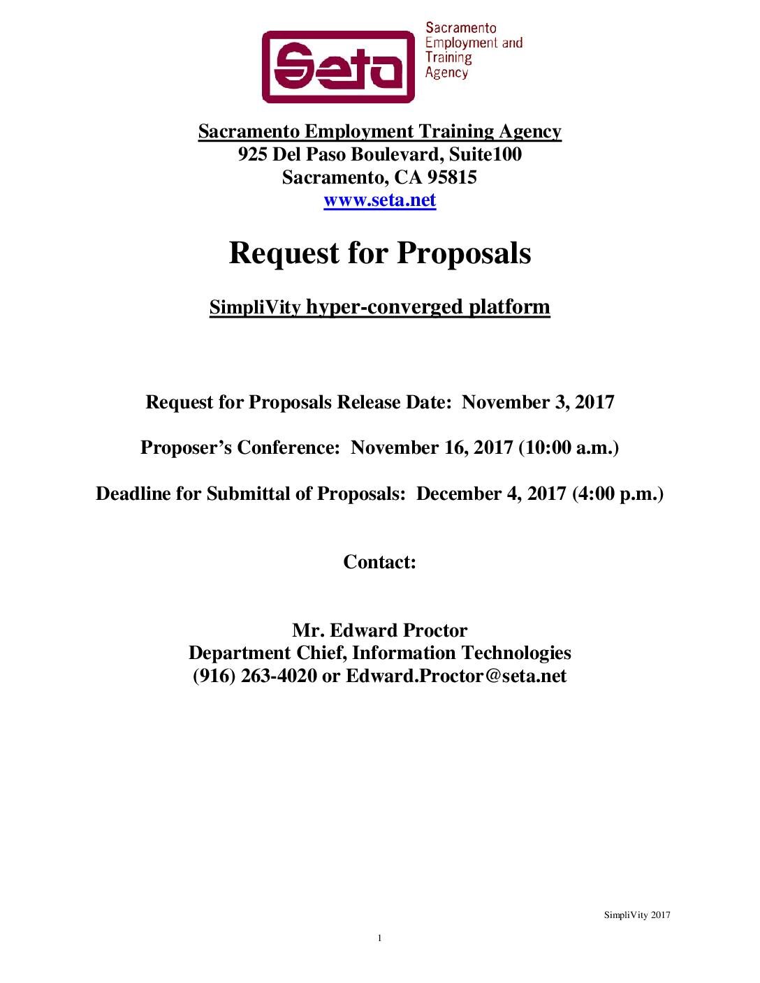 SETA SimpliVity RFP 2017