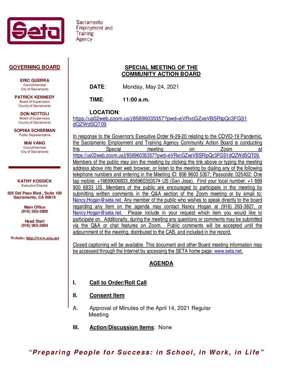 Public Hearing on Community Action Plan 5/24/2021