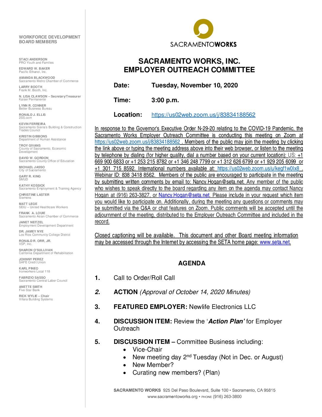 Sacramento Works Employer Outreach Committee 11/10/2020