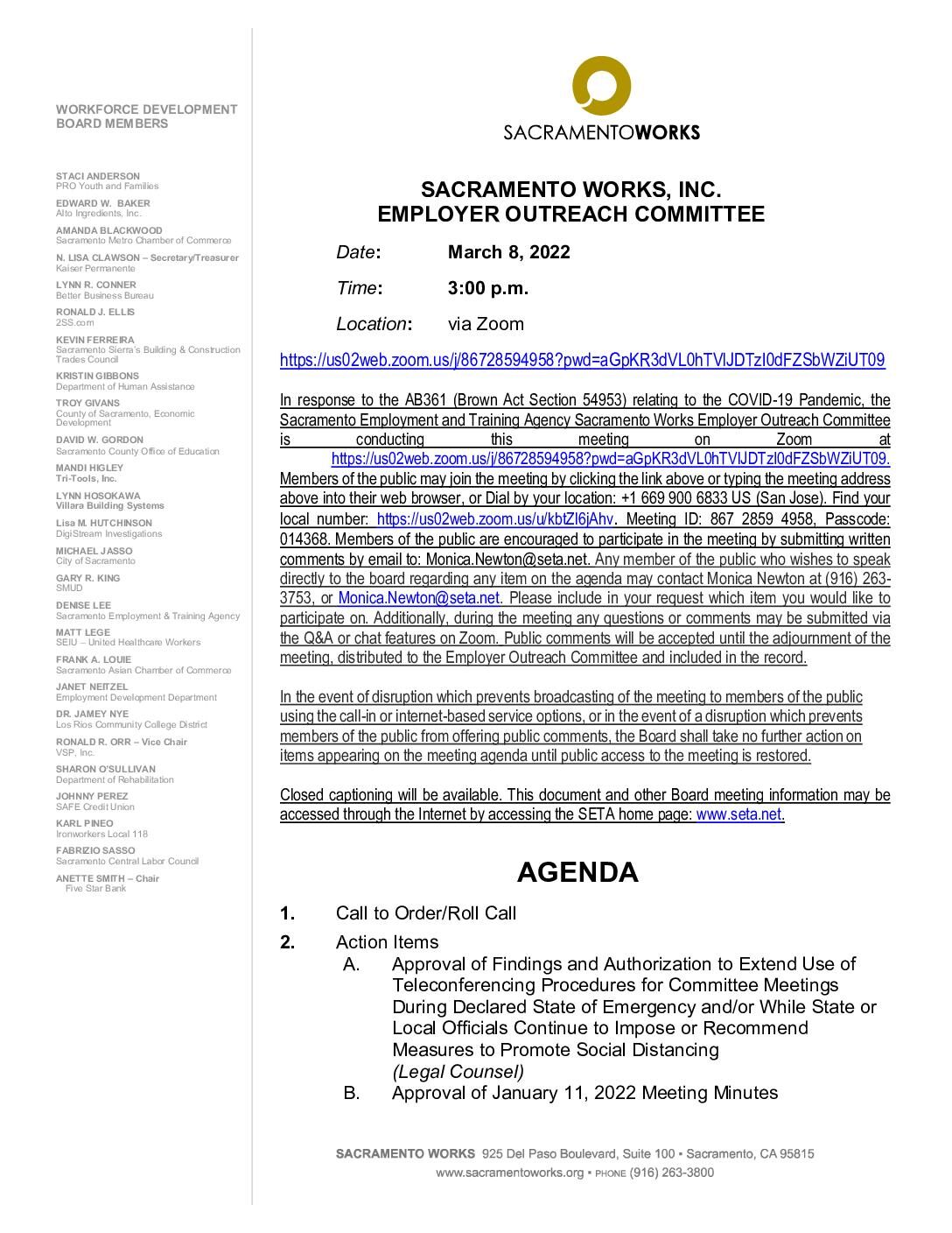 Sacramento Works Employer Outreach Committee 03/8/2022