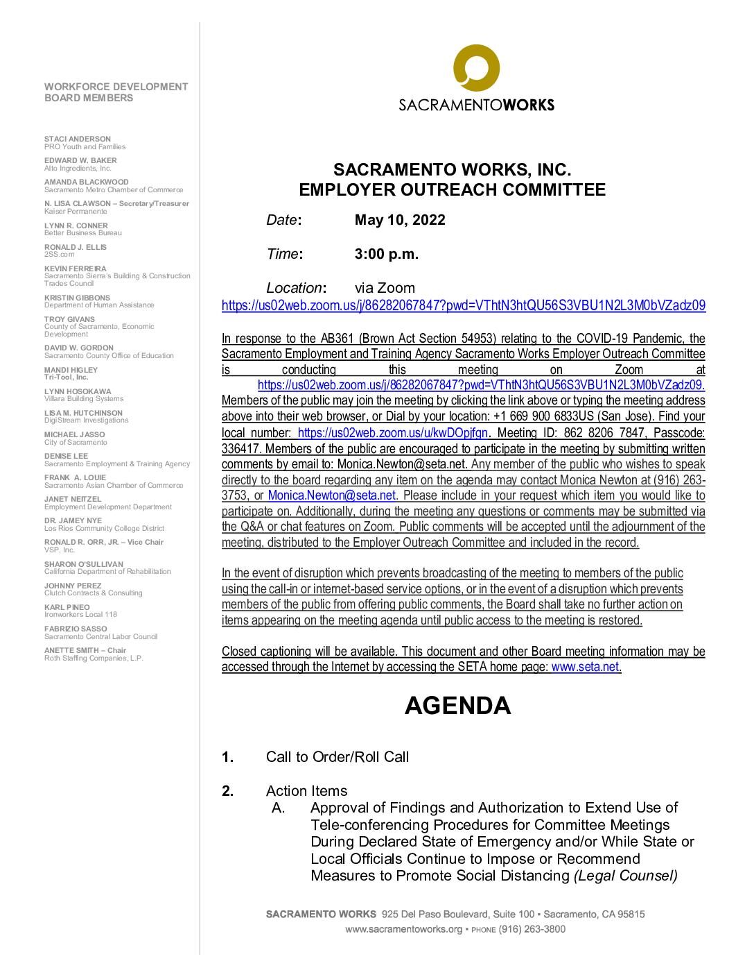 Sacramento Works Employer Outreach Committee 05/10/2022