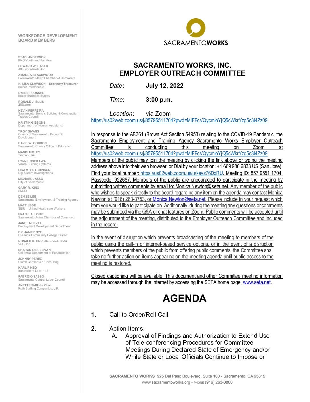 Sacramento Works Employer Outreach Committee 07/12/2022