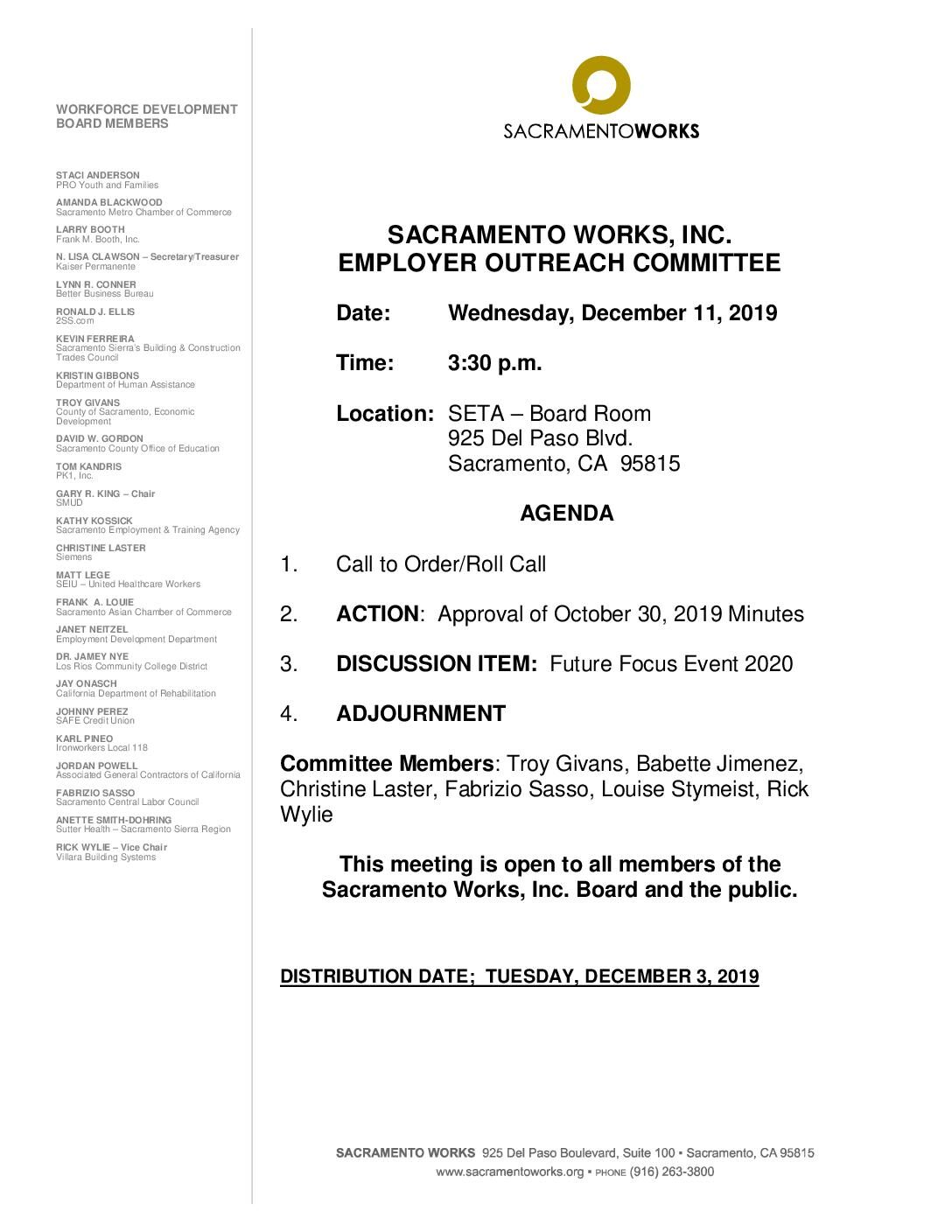 Sacramento Works Employer Outreach Committee 12/11/19