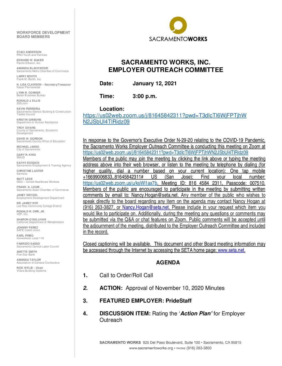 Sacramento Works Employer Outreach Committee 1/12/2021