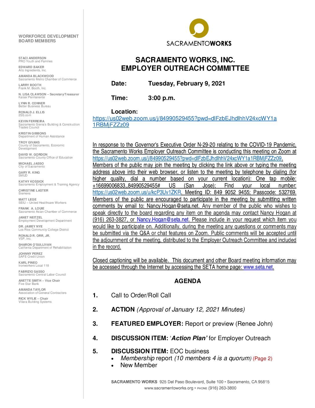 Sacramento Works Employer Outreach Committee 2/9/2021