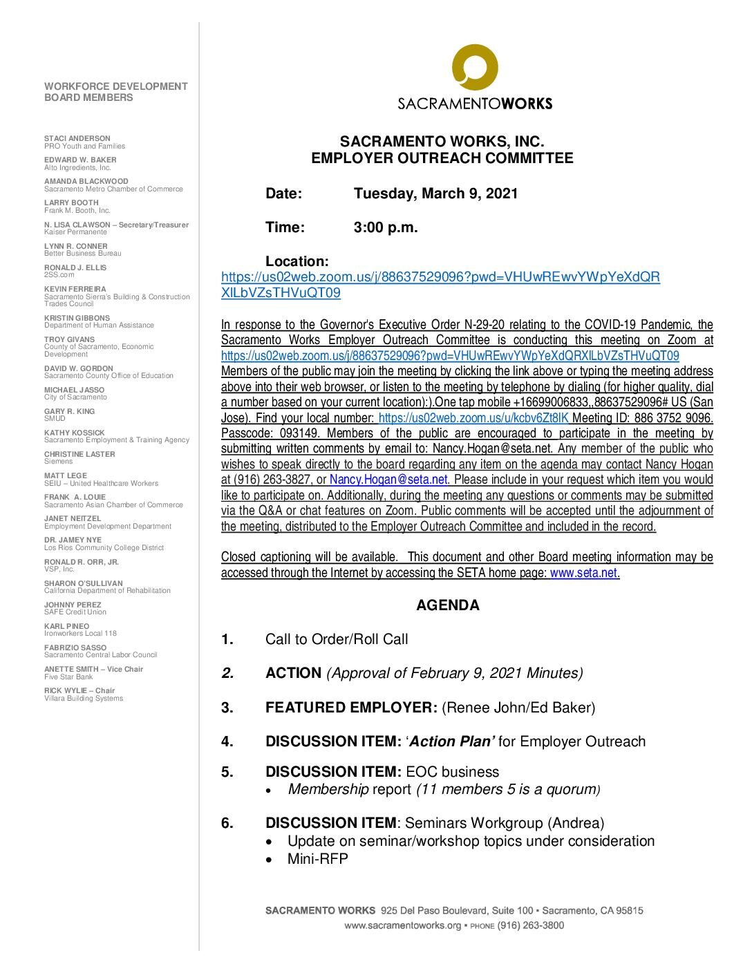Sacramento Works Employer Outreach Committee 03/09/2021