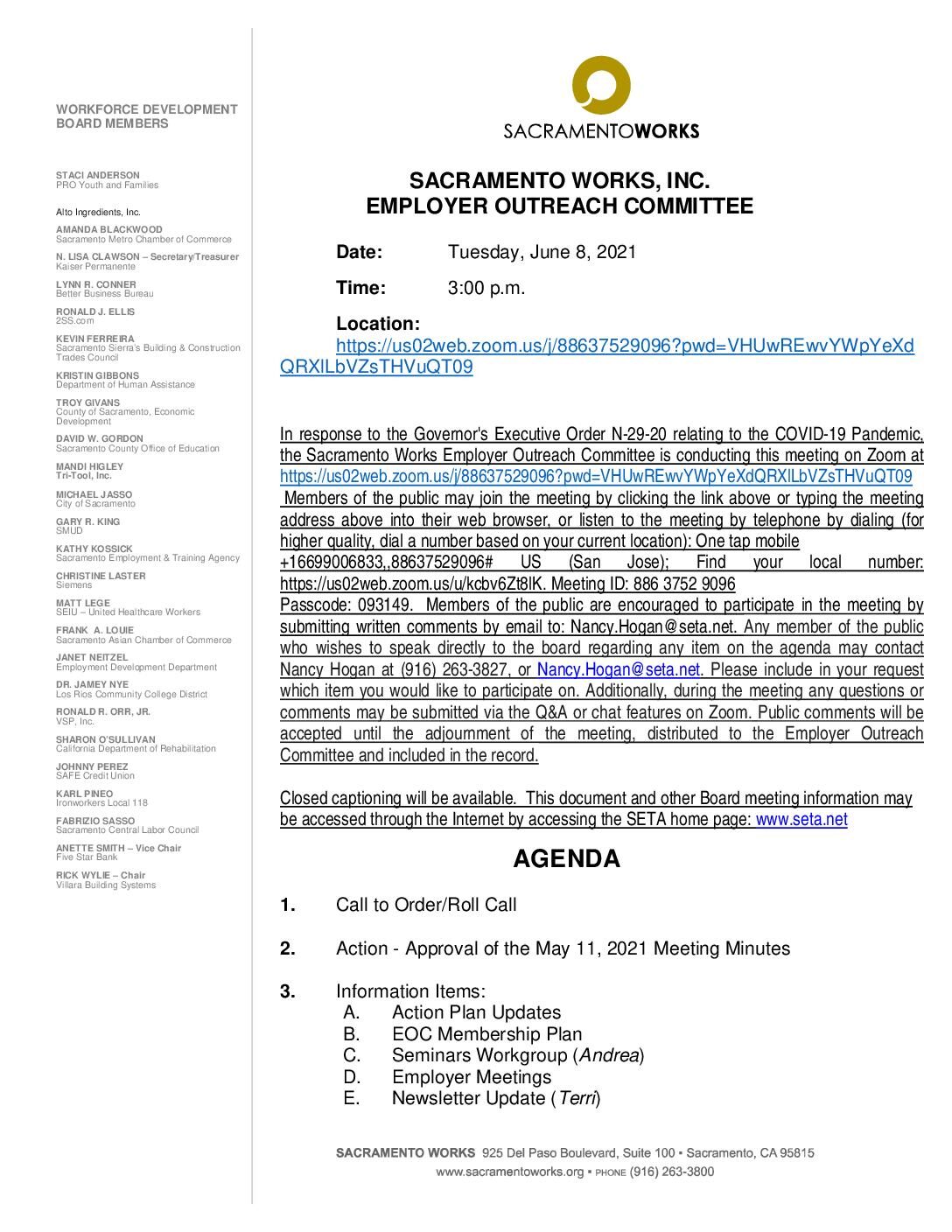 Sacramento Works Employer Outreach Committee 6/8/2021