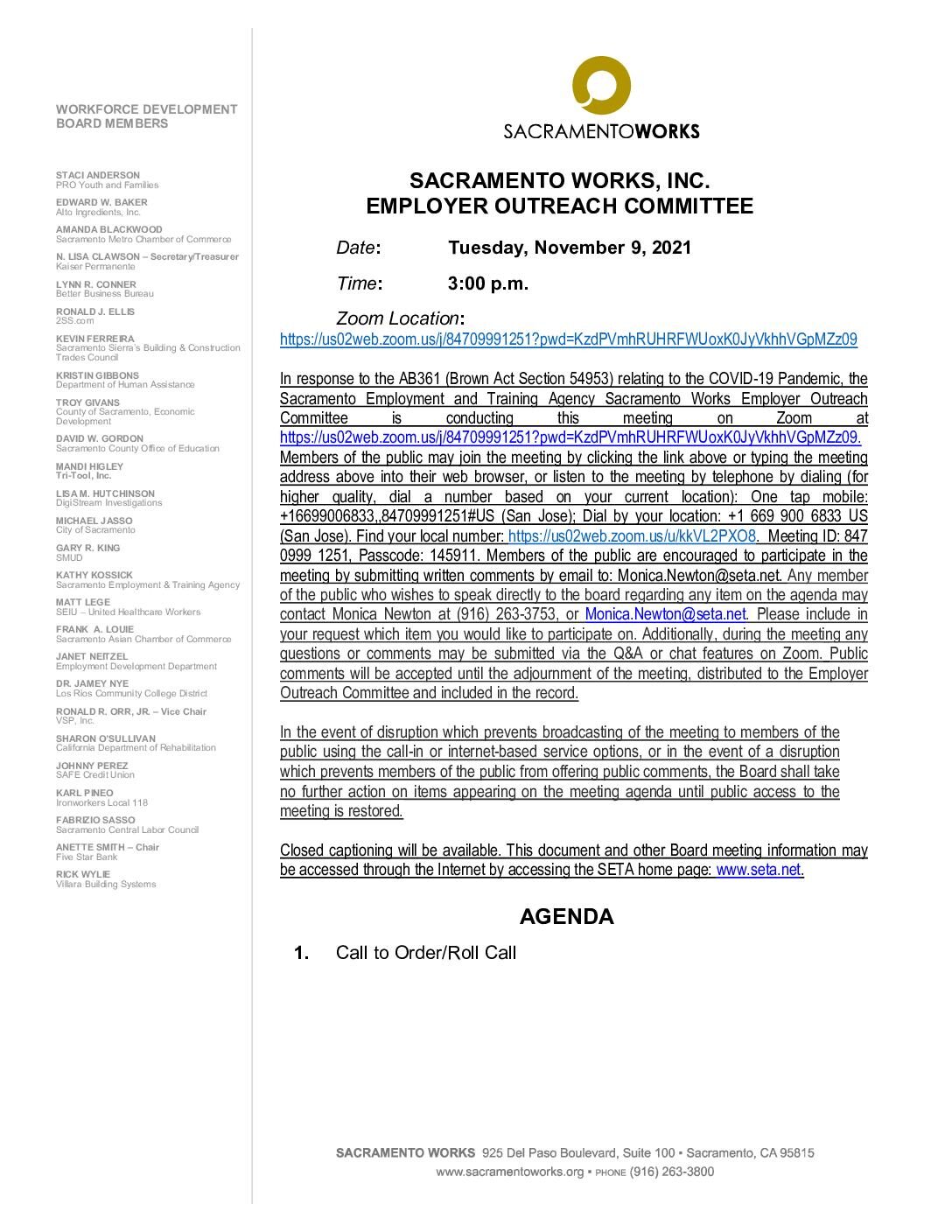 Sacramento Works Employer Outreach Committee 11/9/2021