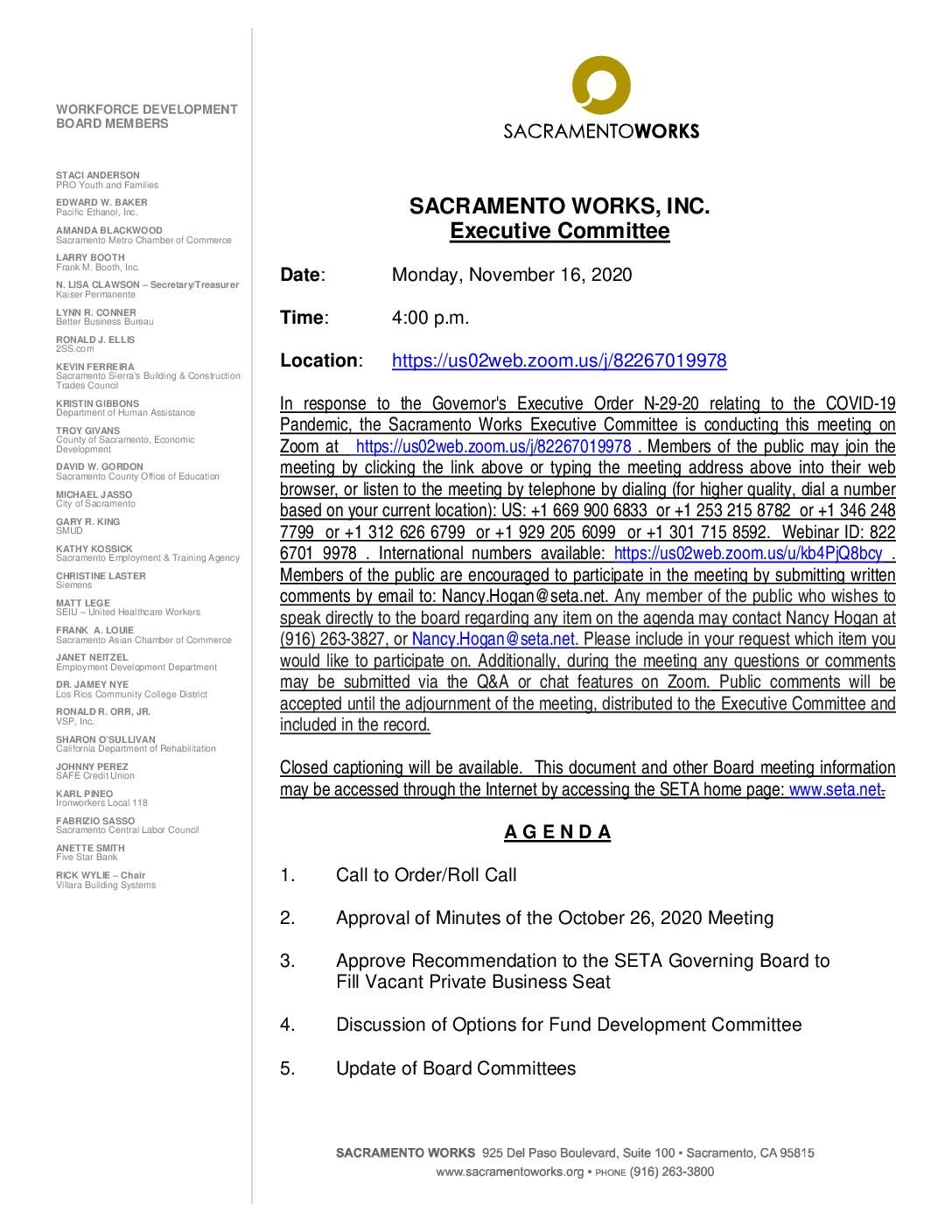 Sacramento Works Executive Committee 11/16/2020