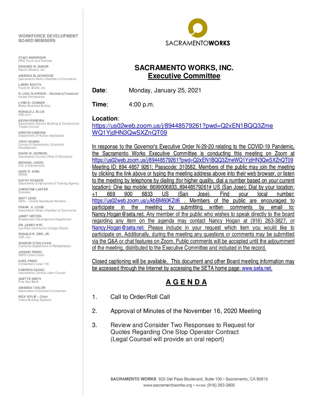 Sacramento Works Executive Committee 1/25/2021
