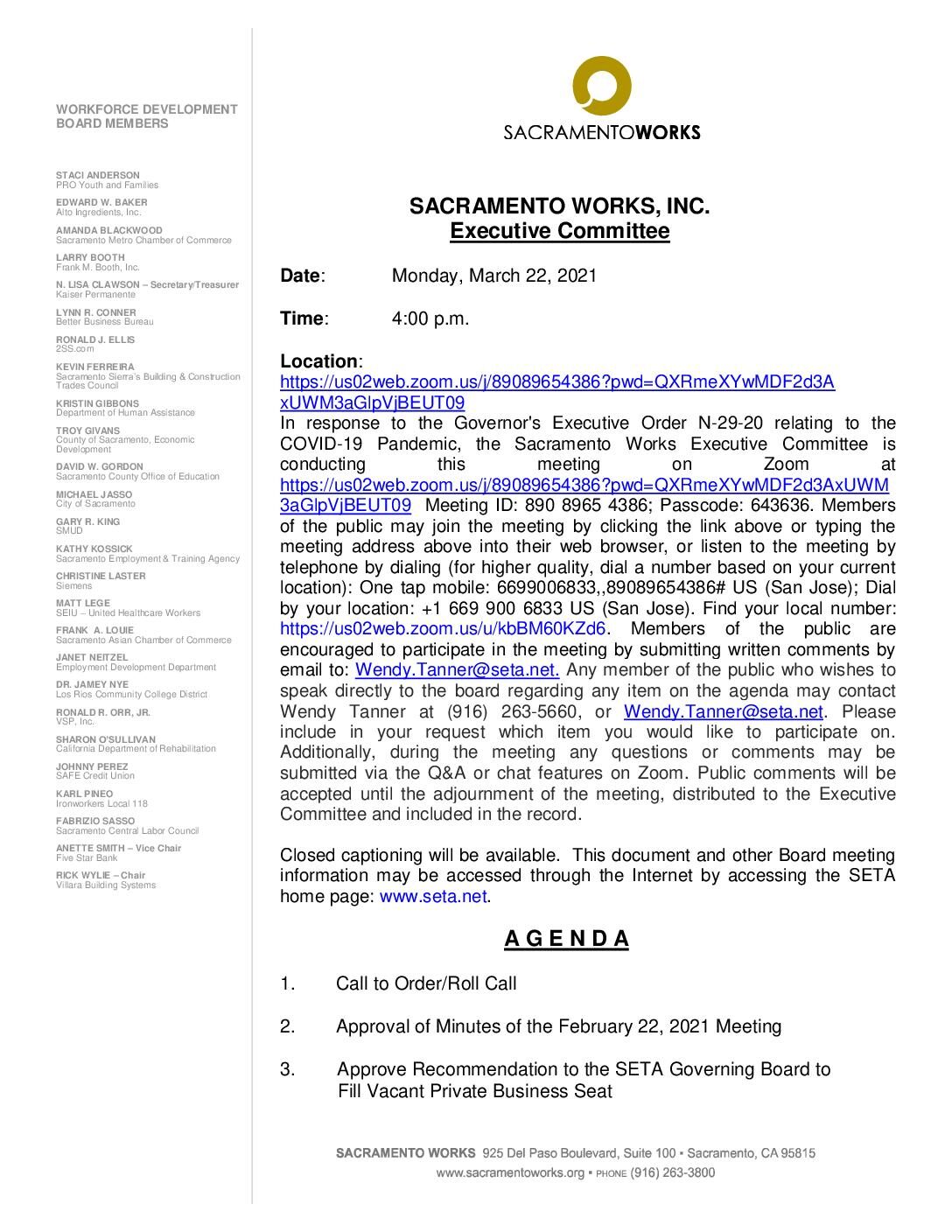 Sacramento Works Executive Committee 3/22/2021