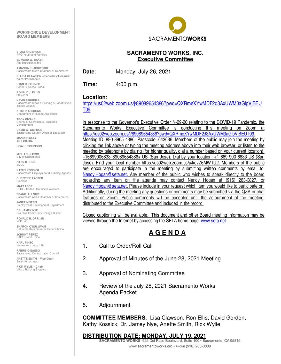Sacramento Works Executive Committee 7/26/2021