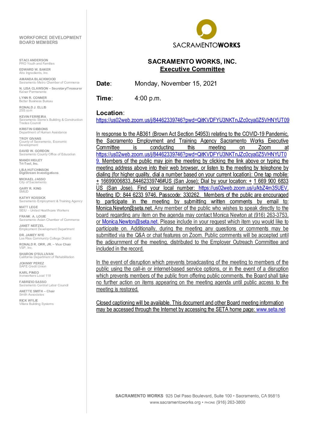 Sacramento Works Executive Committee 11/15/2021