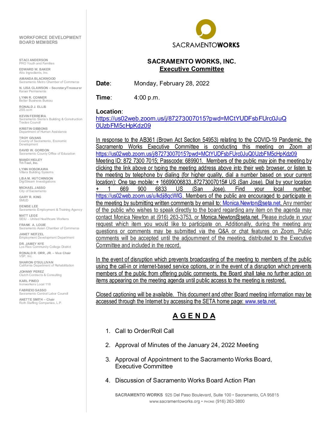 Sacramento Works Executive Committee 02/28/2022