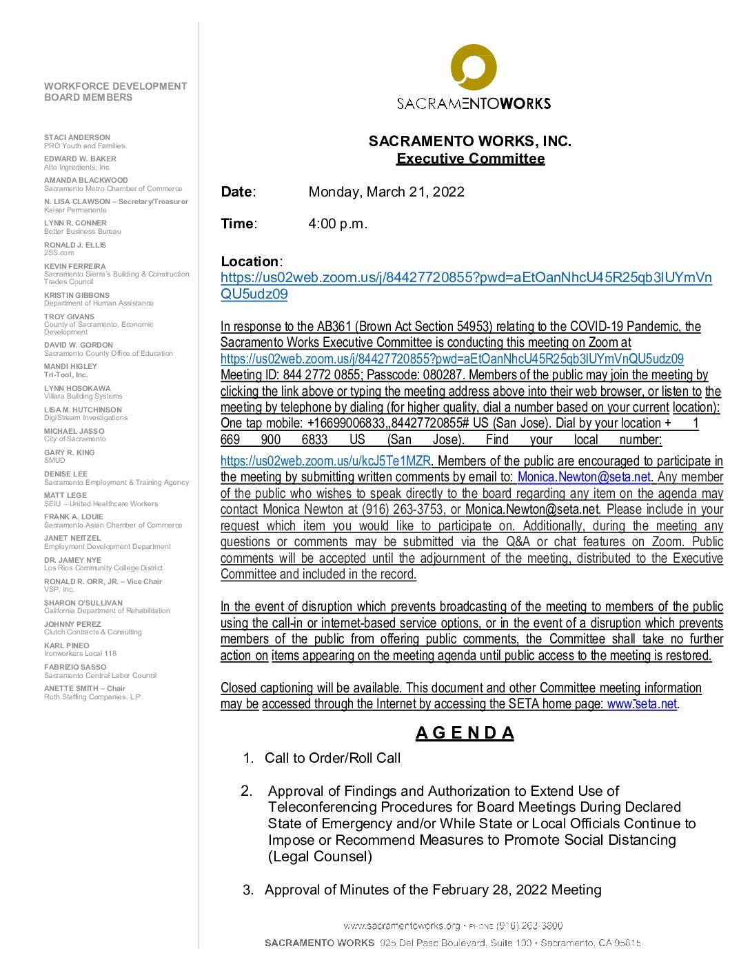 Sacramento Works Executive Committee 03/21/2022