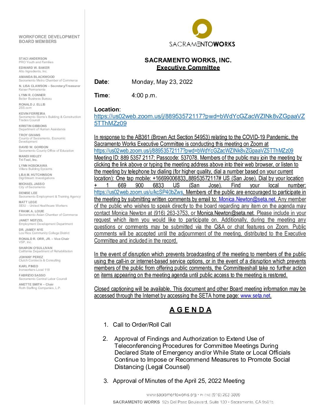 Sacramento Works Executive Committee 05/23/2022