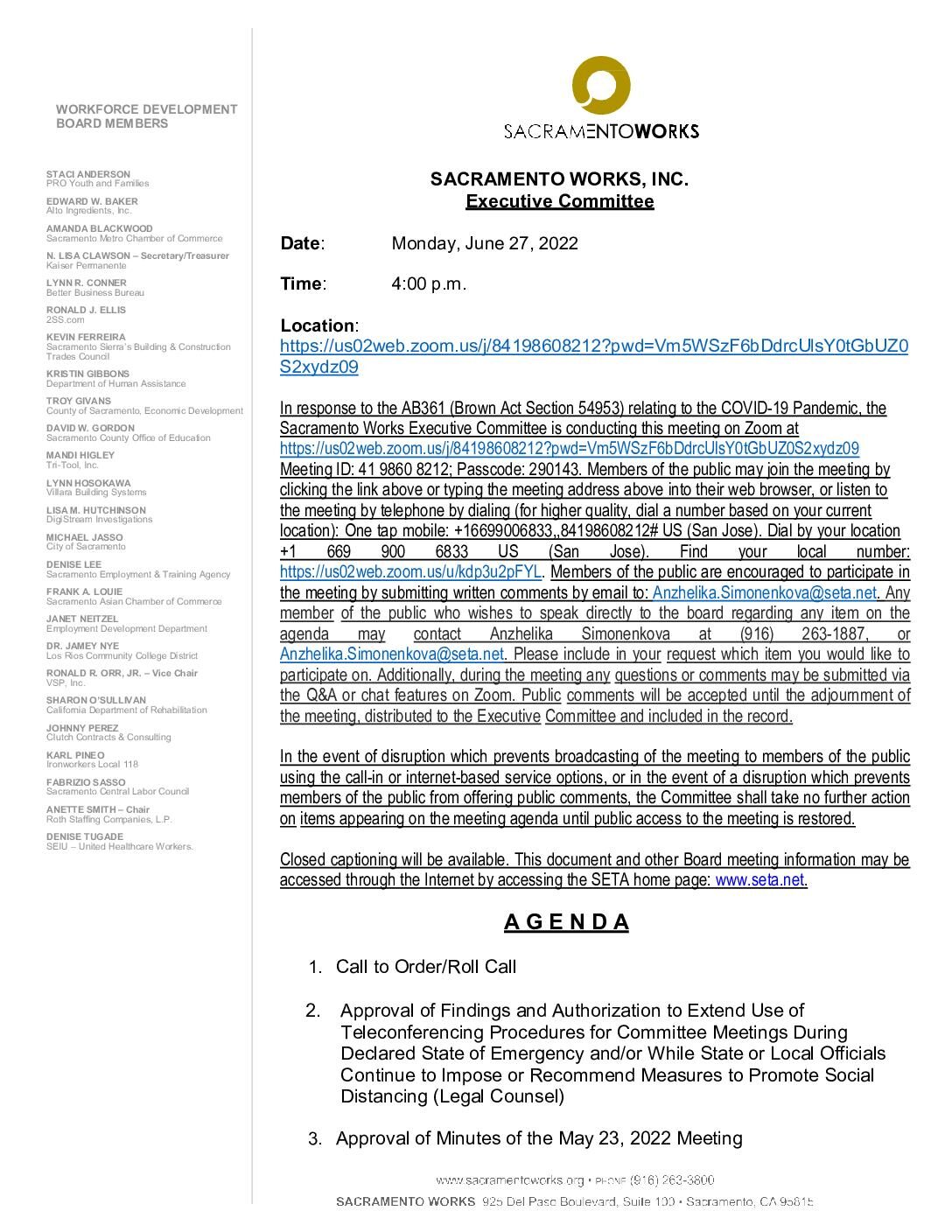 Sacramento Works Executive Committee 06/27/2022