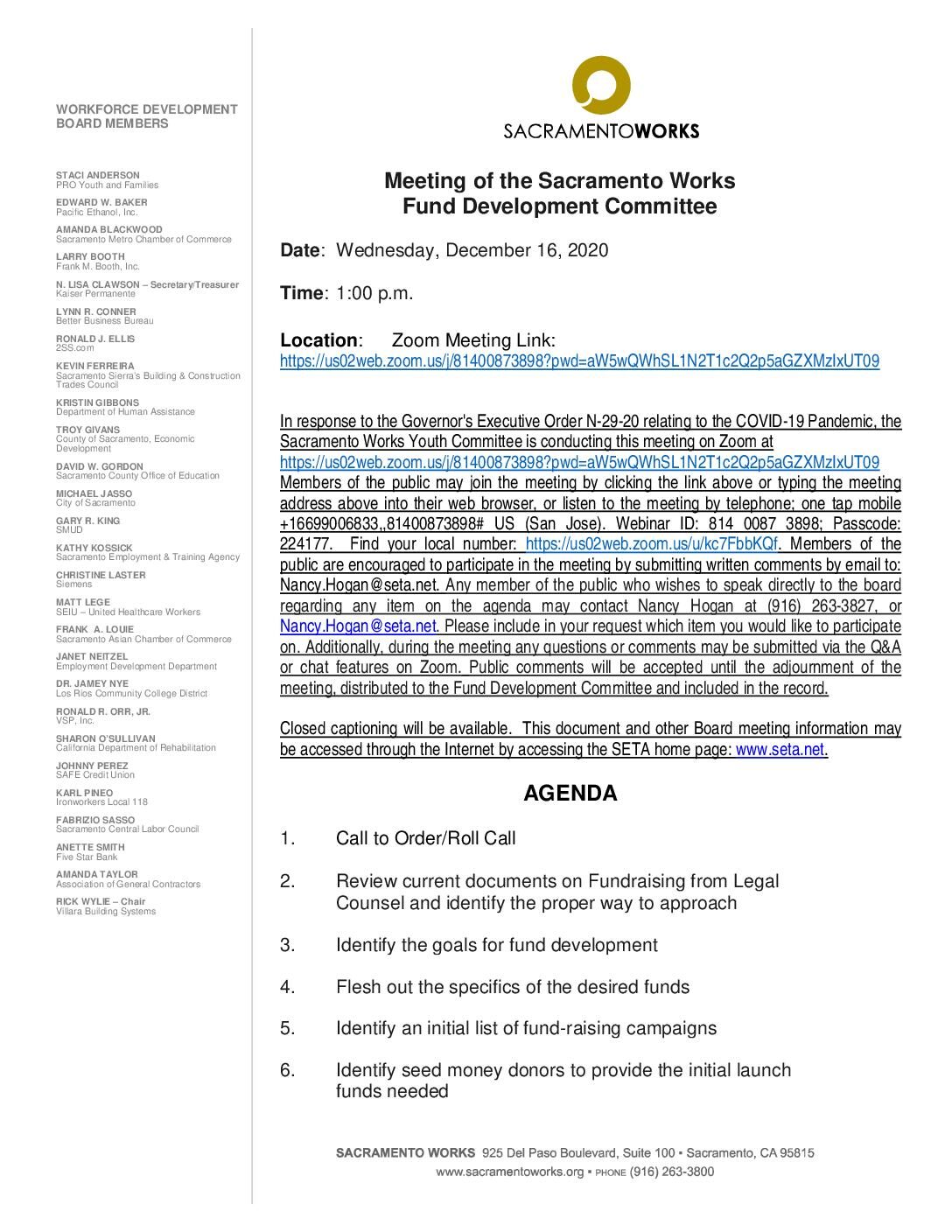 Sacramento Works Fund Development Committee 12/16/2020