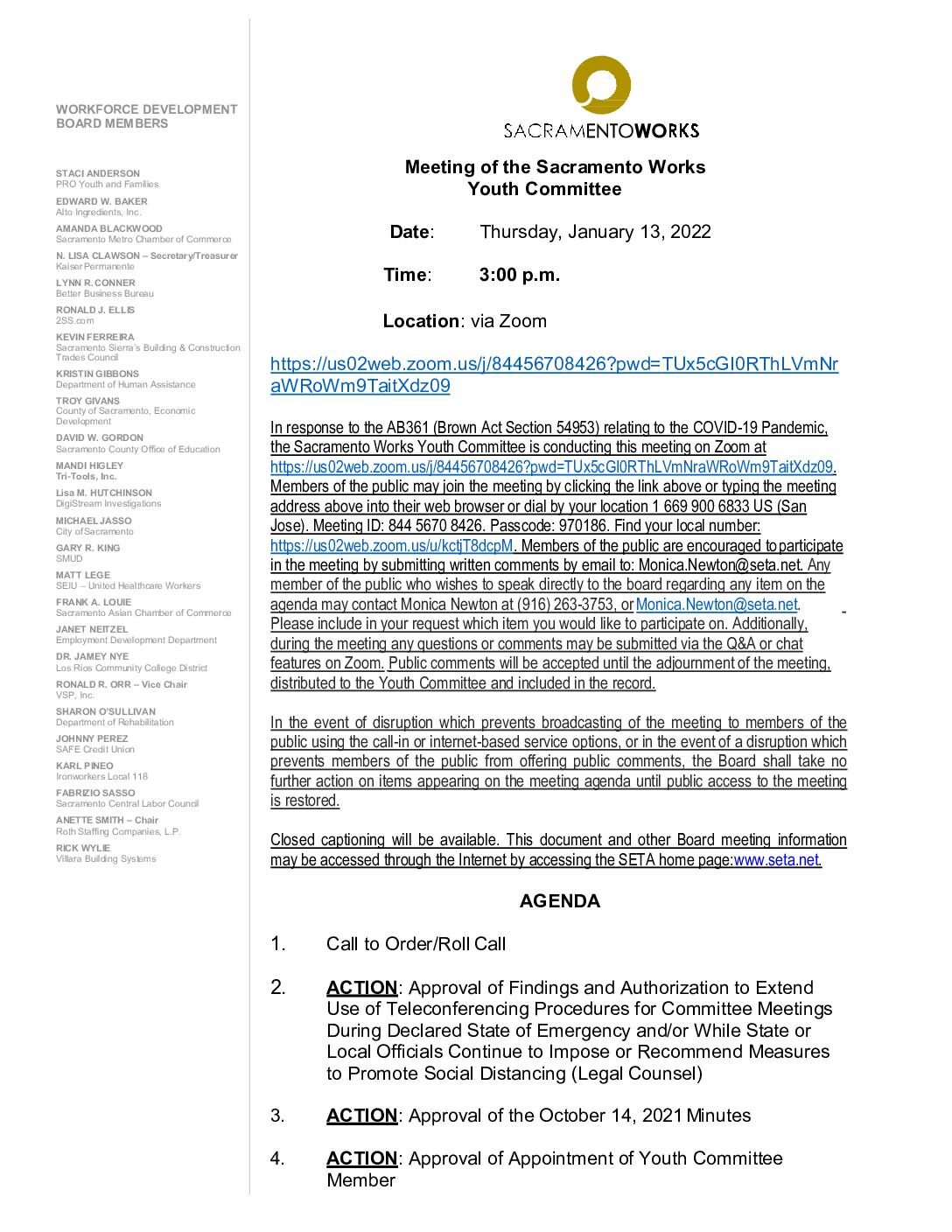 Sacramento Works Youth Committee 01/13/2022