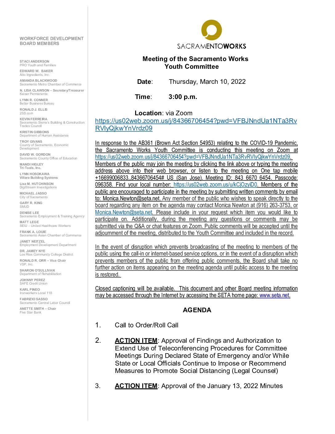 Sacramento Works Youth Committee 03/10/2022