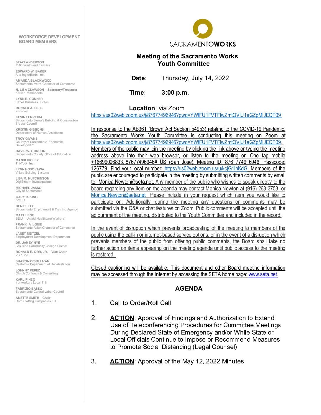 Sacramento Works Youth Committee 07/14/2022