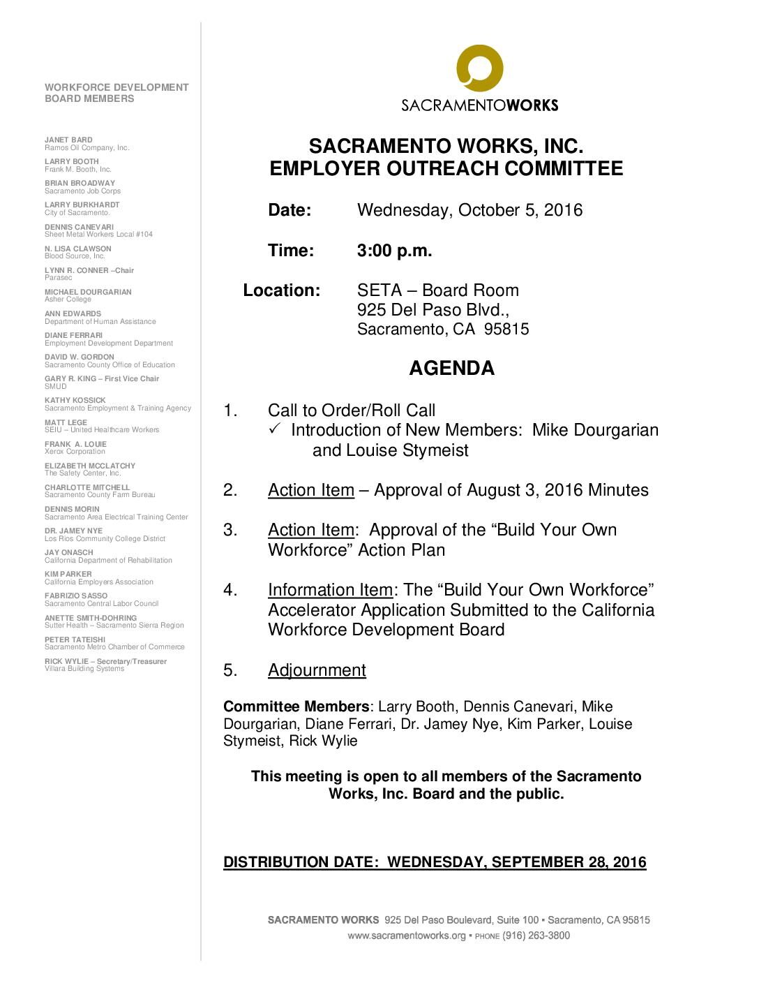 Sacramento Works Employer Outreach Committee 10/5/16