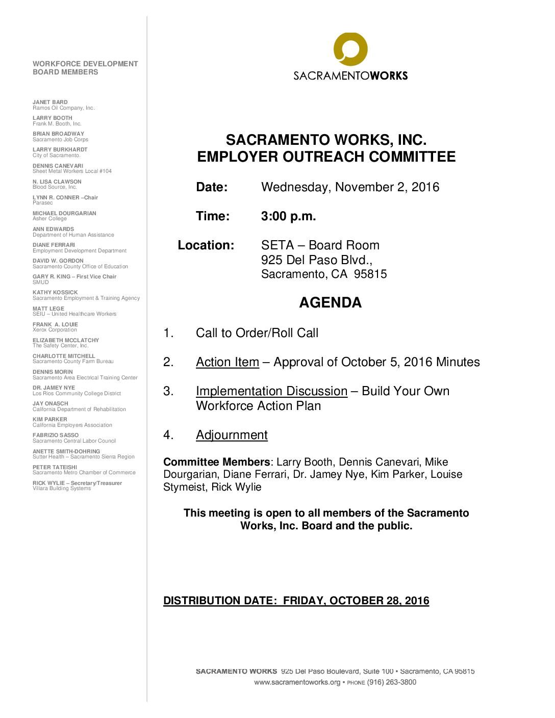 Sacramento Works Employer Outreach Committee 11/2/16