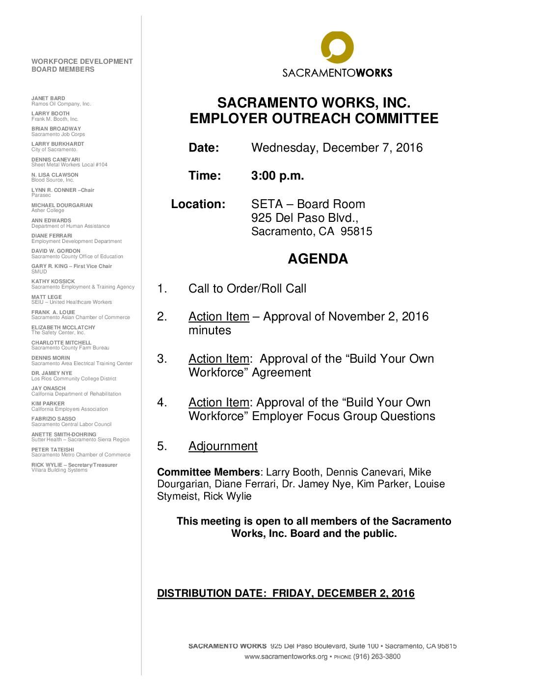 Sacramento Works Employer Outreach Committee 12/7/16