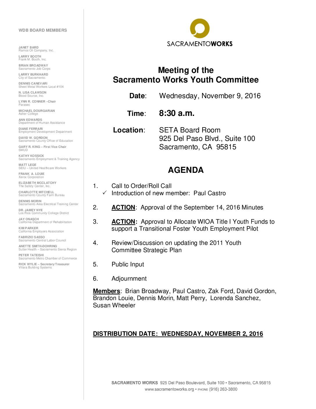 Sacramento Works Youth Committee 11/9/16