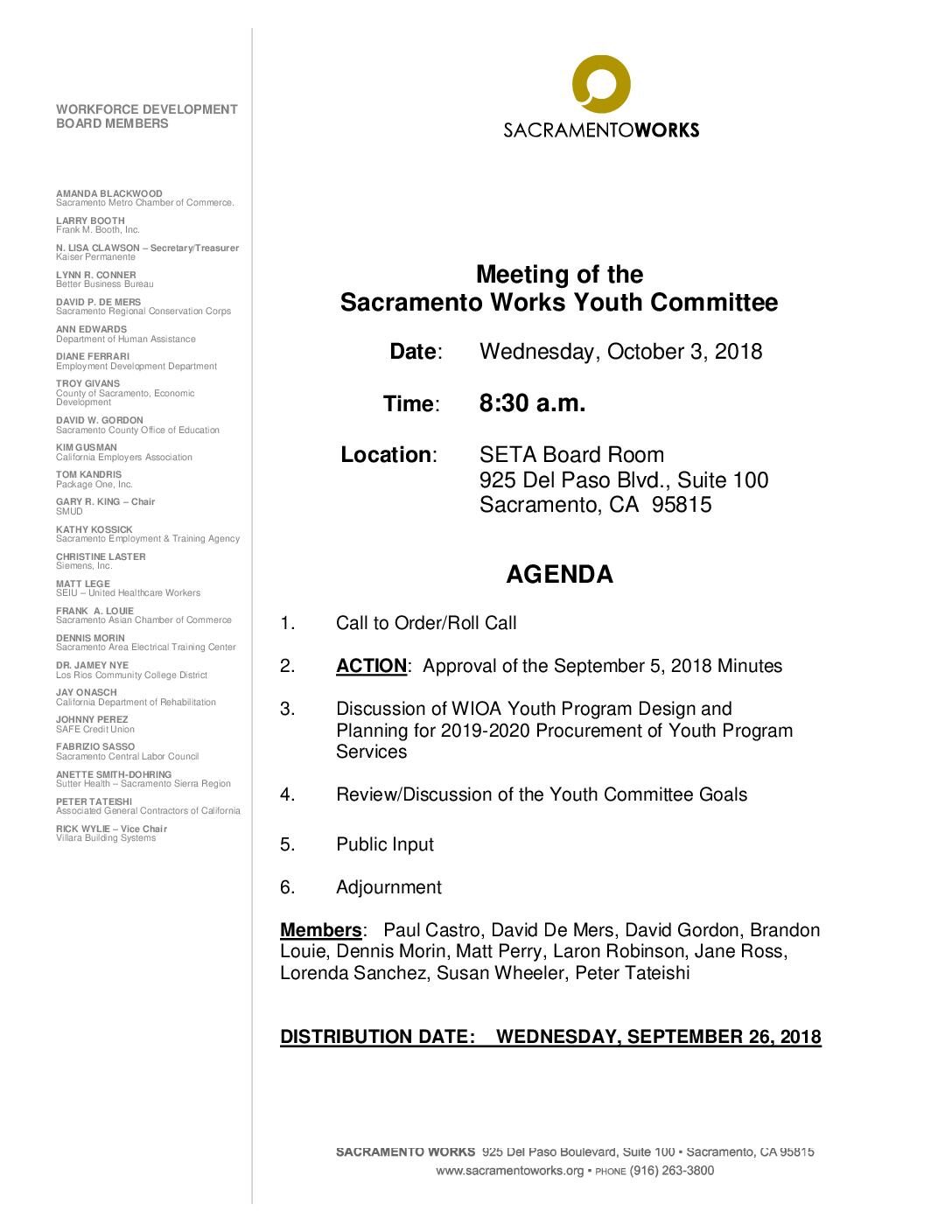 Sacramento Works Youth Committee 10/3/18