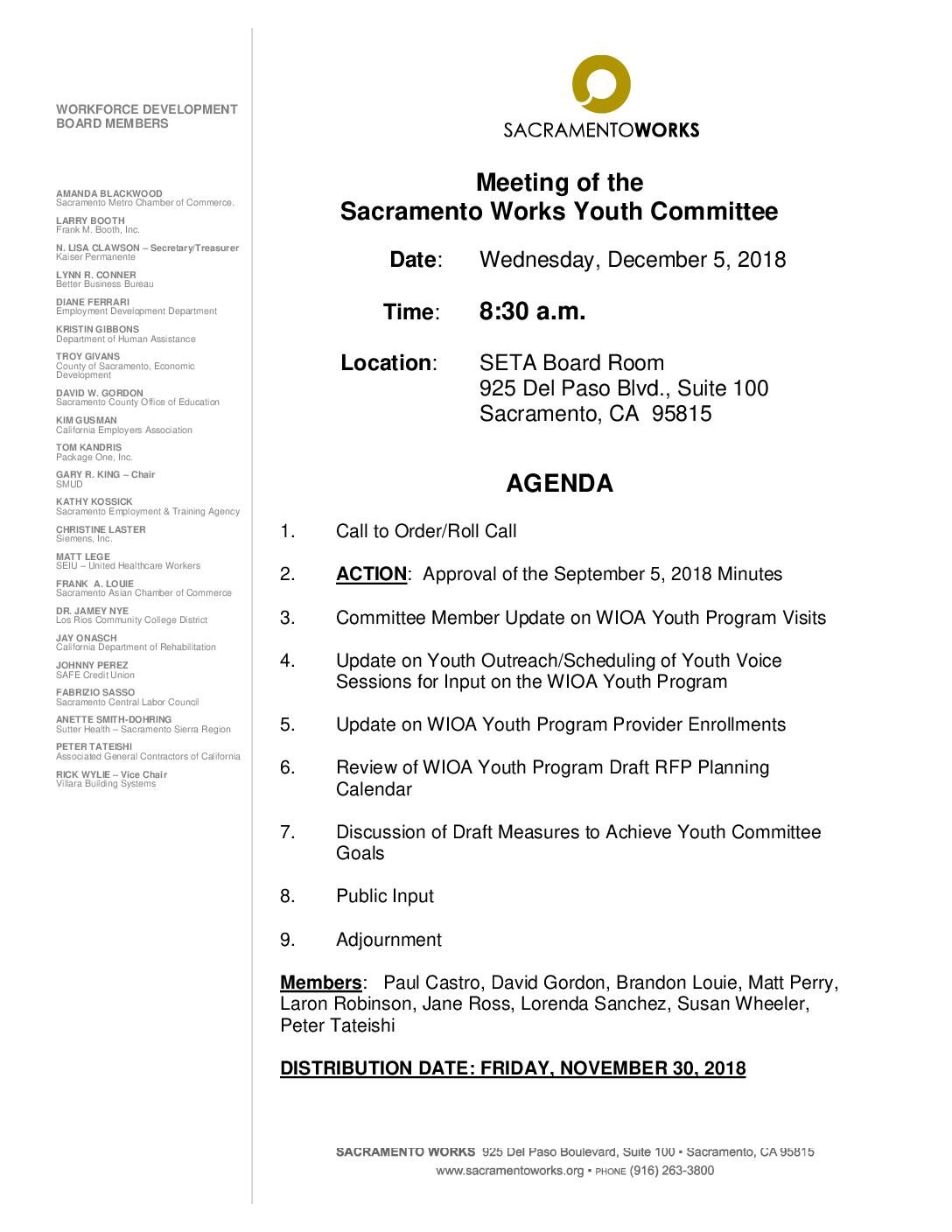 Sacramento Works Youth Committee 12/5/18